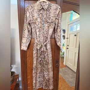 BB Dakota Beige Snakeskin Long Sleeve Dress